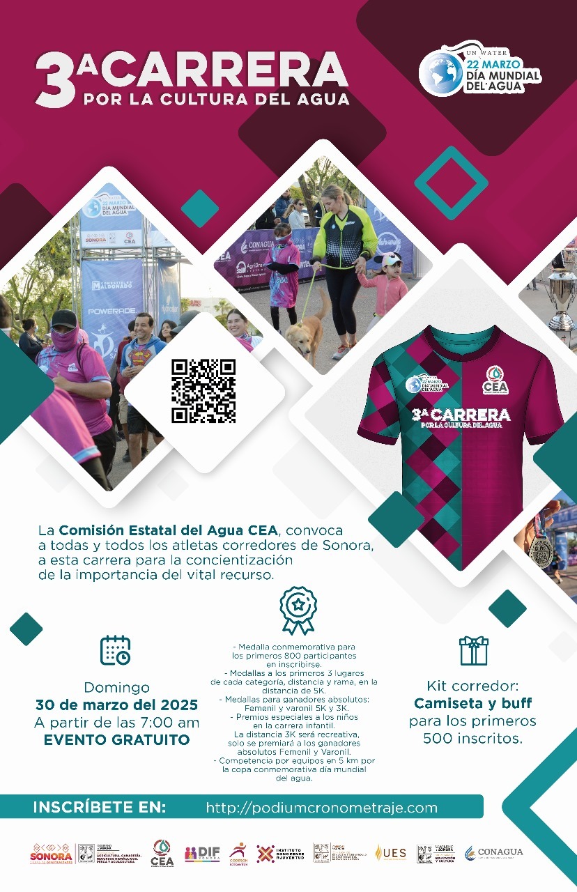 Invita Gobierno de Sonora a participar en la Tercera Carrera por la Cultura del Agua